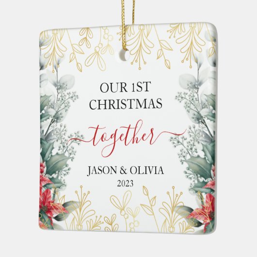 グリーンリーモノリンフラワー初めてのクリスマスの統合 セラミックオーナメント (左)