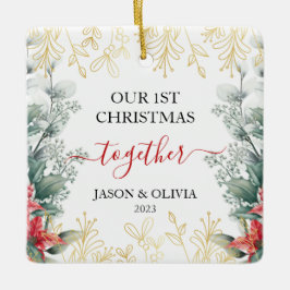 グリーンリーモノリンフラワー初めてのクリスマスの統合 セラミックオーナメント