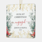 グリーンリーモノリンフラワー初めてのクリスマス 婚約した セラミックオーナメント (左)