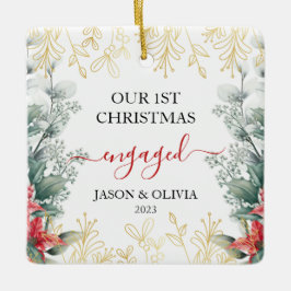 グリーンリーモノリンフラワー初めてのクリスマス 婚約した セラミックオーナメント