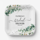 グリーンリーユーカリブライダルシャワー ペーパープレート (正面)