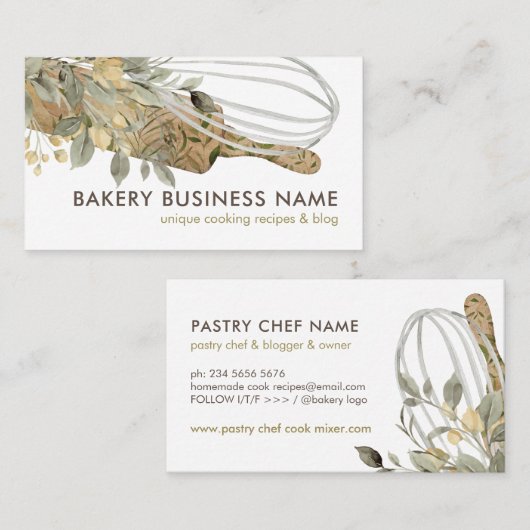 グリーンリーユーカリプタスシェフケータリングケーキメーカー 名刺 (正面/裏面)