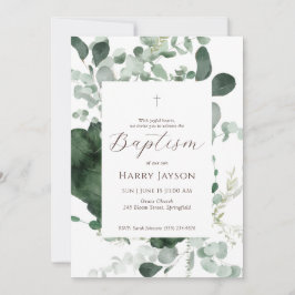 グリーンリーユーカリプタスバプテスマ招待状 招待状