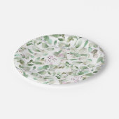 グリーンリーユーカリプトゥスウォーターカラーブライダルシャワー ペーパープレート (アングル)
