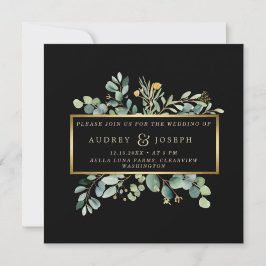 グリーンリーユーカリプトゥスオンブラック |クリスマス結婚の 招待状 (正面)