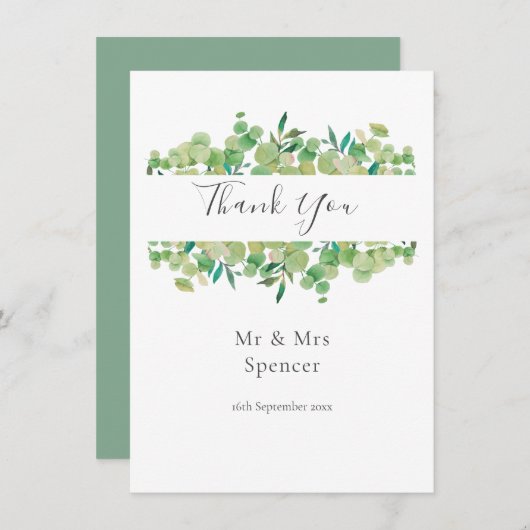 グリーンリーユーカリプトゥスガーランドありがとうござ結婚う サンキューカード (正面/裏面)