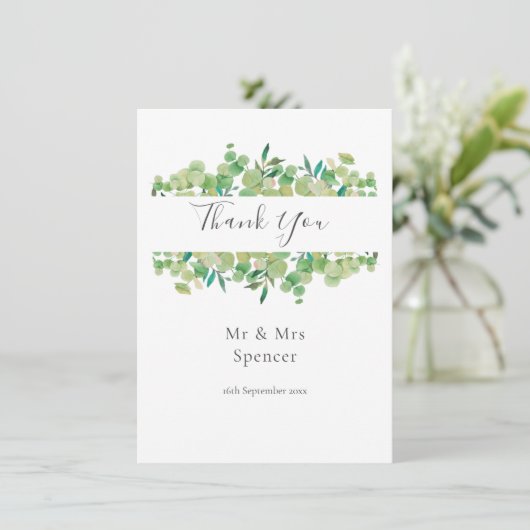 グリーンリーユーカリプトゥスガーランドありがとうござ結婚う サンキューカード (スタンド正面)