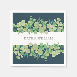 グリーンリーユーカリプトゥスガーランド結婚ズ スタンダードカクテルナプキン