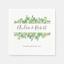 グリーンリーユーカリプトゥスガーランド結婚ズ スタンダードカクテルナプキン