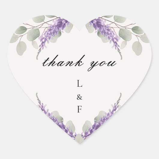グリーンリーユーカリプトゥスバイオレットラベンダーサンキュー ハートシール (正面)