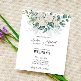 グリーンリーユーカリプトゥスホワイトローズ結婚式招待状