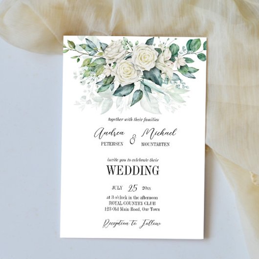 グリーンリーユーカリプトゥスホワイトローズ結婚式招待状 招待状