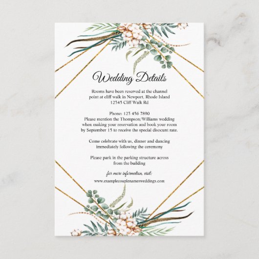 グリーンリーユーカリプトゥス綿グリッター結婚ズ詳細 エンクロージャーカード (正面)