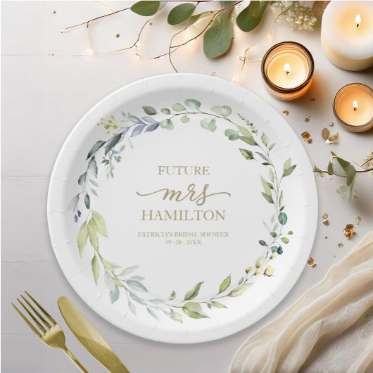 グリーンリーユーカリリースブライダルシャワー紙 ペーパープレート