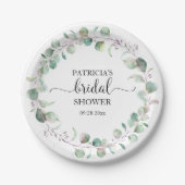 グリーンリーユーカリリースブライダルシャワー ペーパープレート (正面)