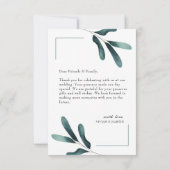 グリーンリーユーカリ写真結婚のサンプル サンキューカード (裏面)