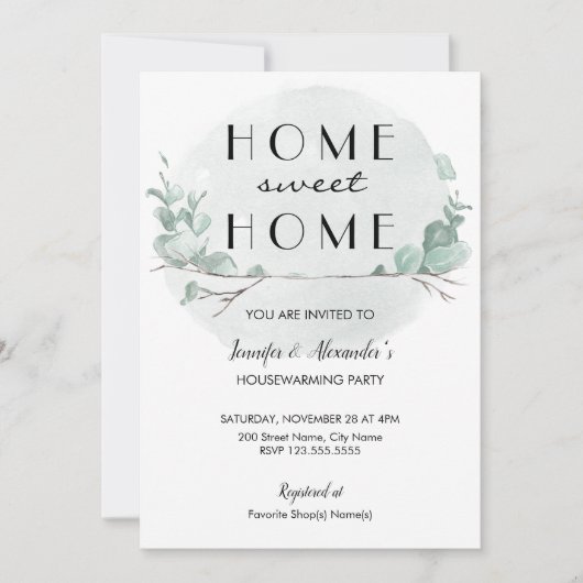 グリーンリーユーカリ引っ越し祝いパーティーパーティの招待状 招待状 (正面)