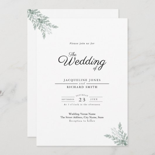 グリーンリーユーカリ結婚式招待状 招待状 (正面/裏面)