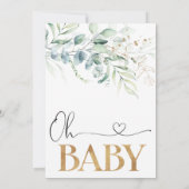 グリーンリーユーカリ金ゴールドOHベビーベビーシャワー 招待状 (裏面)