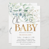 グリーンリーユーカリ金ゴールドOHベビーベビーシャワー 招待状 (正面/裏面)