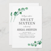 グリーンリーユーカリSweet sixteen誕生日 招待状 (正面/裏面)