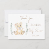 グリーンリーライオンサファリボーイ赤ちゃんシャワーありがとう サンキューカード (正面)