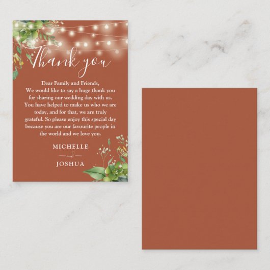 グリーンリーライツテラコッタ結婚の感謝 プレイスカード (正面/裏面)