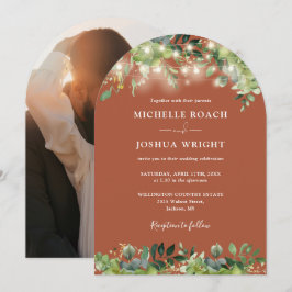 グリーンリーライトアーチテラコッタ結婚写真 招待状