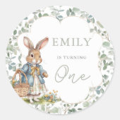 グリーンリーラビットガールベビーの第1誕生日 ラウンドシール (正面)