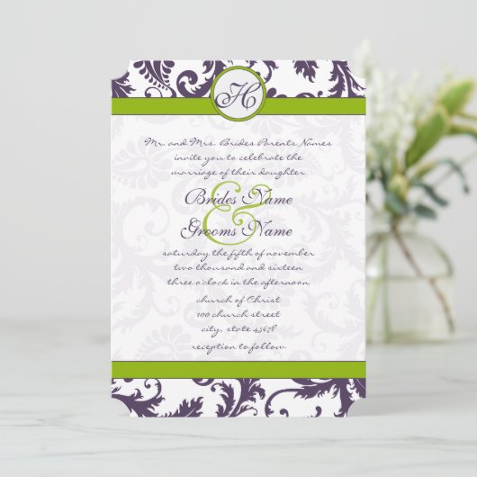 グリーンリーラピスパープルダマスウェディング招待状 招待状 (スタンド正面)