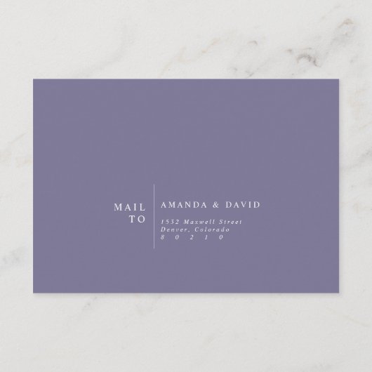 グリーンリーラベンダー薄紫パープルリラウェディングRSVP E エンクロージャーカード (裏面)