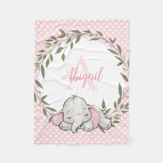 グリーンリーリースピンクエレファントガパーソナライズされたール フリースブランケット (正面)