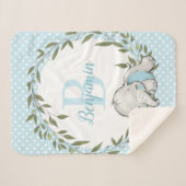 グリーンリーリースブルーエレファントボパーソナライズされたーイ シェルパブランケット (正面(横))