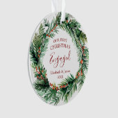 グリーンリーリース私たちの初めてのクリスマス 婚約した オーナメント (正面)