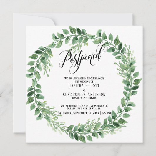 グリーンリーリース結婚が延期した発表 招待状 (正面)
