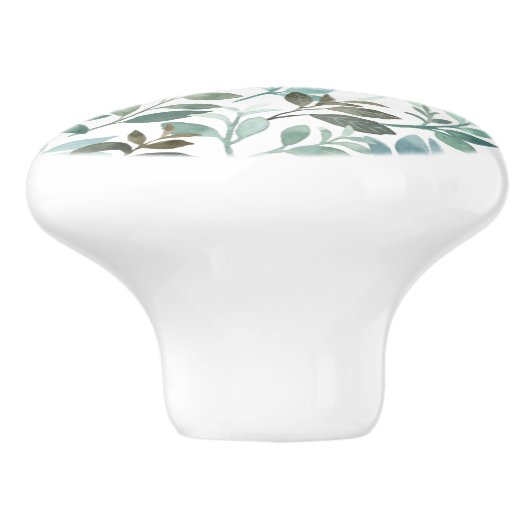 グリーンリーリーフウォーターカラー植物性自然 セラミックノブ (側面)