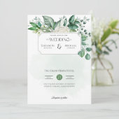グリーンリーリーフプリントまたはデジ結婚タル 招待状 (スタンド正面)