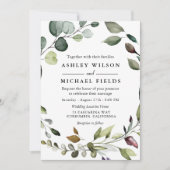 グリーンリーリーフリースウォーターモダンカラー結婚ズ 招待状 (正面)