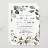 グリーンリーリーフリースウォーターモダンカラー結婚ズ 招待状 (正面/裏面)