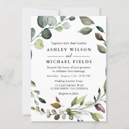 グリーンリーリーフリースウォーターモダンカラー結婚ズ 招待状