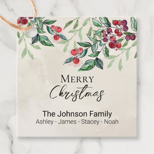 グリーンリーレッドベリークリスマスホリデーギフトラベル フェイバータグ (正面)