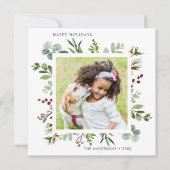 グリーンリーレッドベリーホリデーフォトスクエアカード シーズンカード (正面)