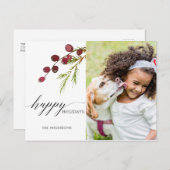 グリーンリーレッドベリーホリデーフォトポストカード シーズンポストカード (正面/裏面)