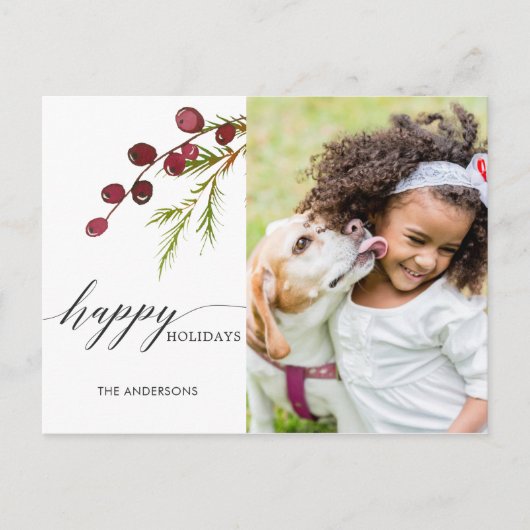 グリーンリーレッドベリーホリデーフォトポストカード シーズンポストカード (正面)