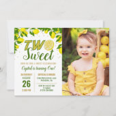 グリーンリーレモン2つの甘い2番目の誕生日の写真 招待状 (正面)