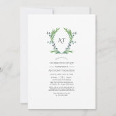 グリーンリーローレルクレストモノグラムお祝いオブライフ 招待状 (正面)