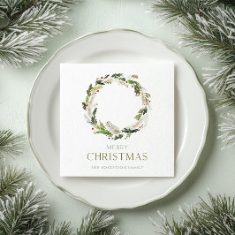 グリーンリー付きクリスマスペーパーナプキンリース スタンダードカクテルナプキン