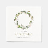 グリーンリー付きクリスマスペーパーナプキンリース スタンダードカクテルナプキン (正面)