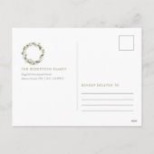 グリーンリー付きミニマルなクリスマスカードリース シーズンポストカード (裏面)