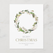 グリーンリー付きミニマルなクリスマスカードリース シーズンポストカード (正面)